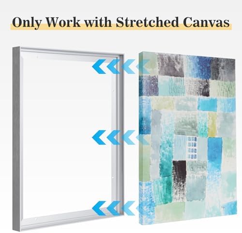 18x24 canvas floater frame for coastal landscape painting,silver, side view