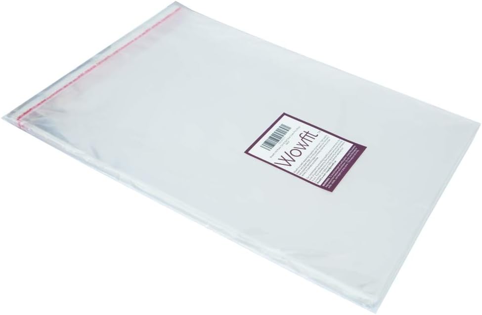 Wowfit 100 Count 12x16 Inch Clear Cellophane Plastic Bags, Resealable Self-Sealing Cello Bags Great for Packaging Clothing, Shirts, Decorative Wrappers, Party Favors, Artwork and More