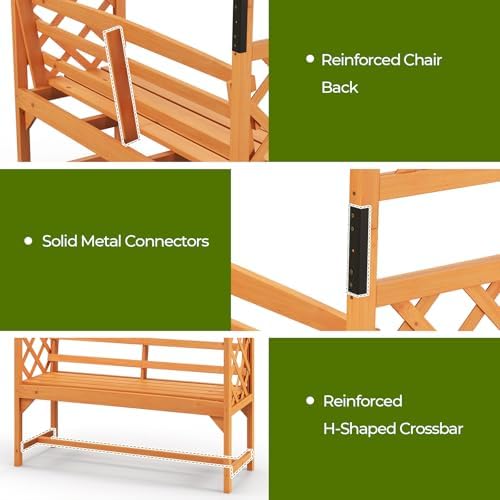 giantex garden arbor with bench, wooden garden arch, front angle view
