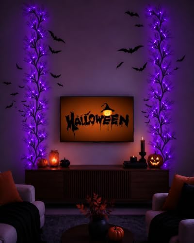 9 ft halloween twig garland decoration with 45 shown in use