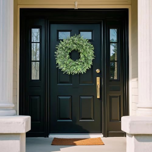 26'' artificial eucalyptus wreath with seeds for front shown in use