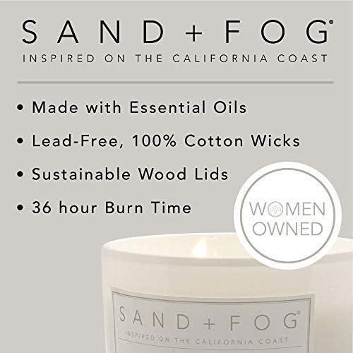Sand + Fog Scented Candle - Vanilla Sandalwood – Additional Scents and Sizes – 100% Cotton Lead-Free Wick - Luxury Air Freshening Jar Candles - Perfect Home Decor – 12oz
