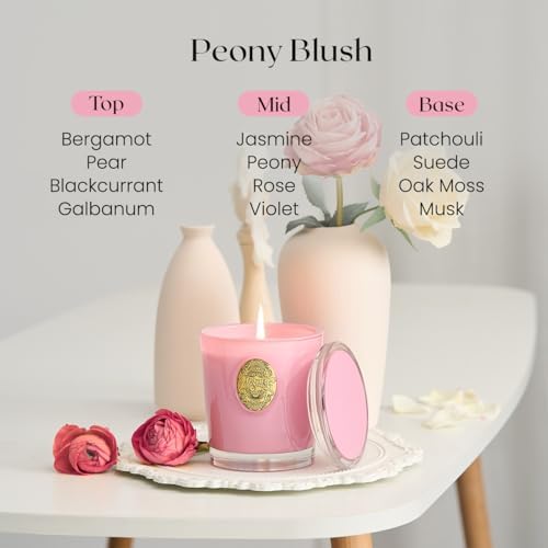 M&SENSE Peony Blush Scented Candle | 9.2 oz Soy Wax Pink Candle, Non-Toxic Aromatherapy Candle for Stress Relief & Home Spa