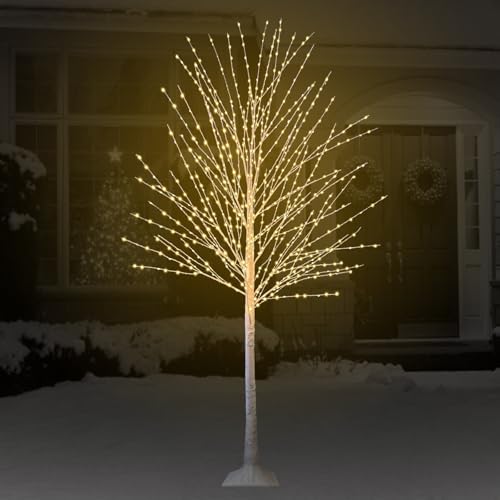 6ft lighted birch tree with 880 led warm, front angle view