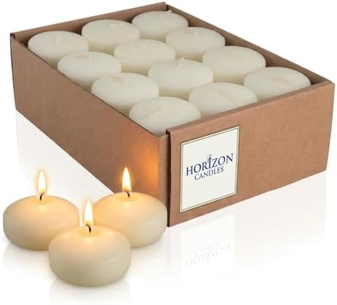 Horizon Candles Unscented 2 in. Floating Candle Smokeless & Dripless 24 Pcs | Wax Floating Candle with 5 Hour Burning Time Centerpiece at Wedding, Party, Home decor, Dinner & Special Occasions Ivory