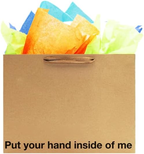 MilkToast Brands Funny Gift Bag, 16" x 6" x 12" Size, Put Your Hand Inside of Me, Large Kraft Paper Bag with Sarcastic Phrases, Funny Gift Bag for Mother's Day, Birthdays, Graduation