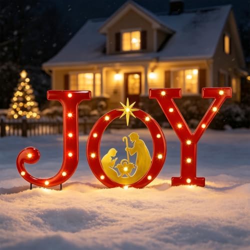 hausse lighted christmas decorations outdoor, upgraded 20" joy showing dimensions