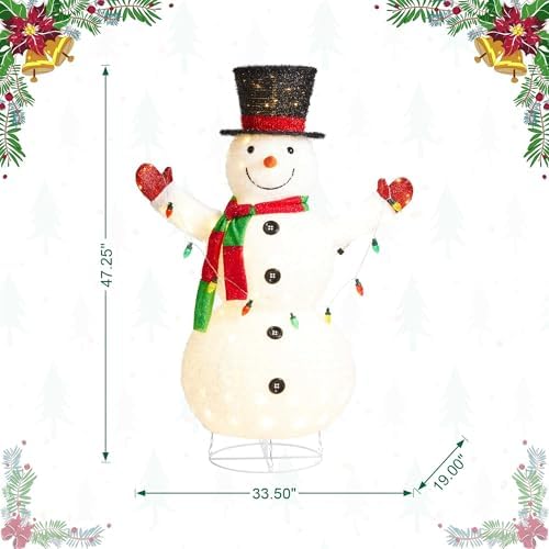 glitzhome 4ft lighted pop-up christmas snowman, large pre-lit, package contents