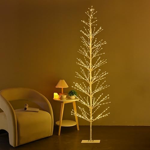 7ft birch tree with 736 led lights, artificial on a desk or shelf