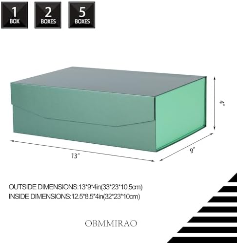 green magnetic large gift box with lid, 13x9x4 shown in use