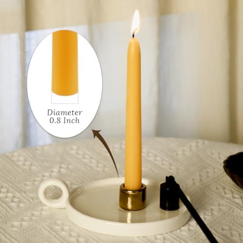 24 Pack Beeswax Taper Candles in Bulk 8 inch Tall - All Natural, 100% Pure Unscented Bee Wax Candle, Dripless, 5 Hours Burnning Time -Yellow