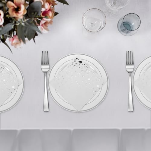 silver dessert plates set, 100 wedding plates, forks, side view