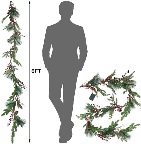 winemana 6 ft pre-lit artificial christmas garland with, close-up detail