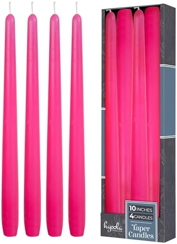 Hyoola Tall Taper Candles - 10 Inch Hot Pink Fuchsia Unscented Dripless Taper Candles - 8 Hour Burn Time - 4 Pack