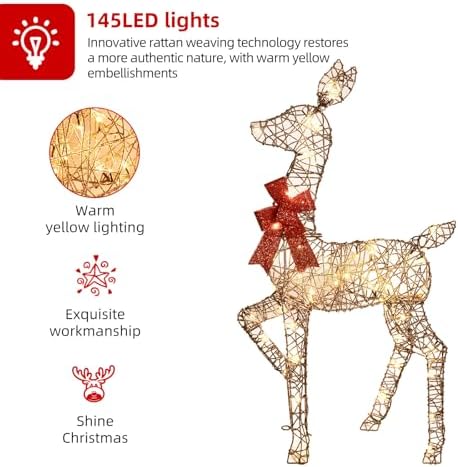 hoyechi 4ft christmas decorations outdoor lighted reindeer – showing dimensions