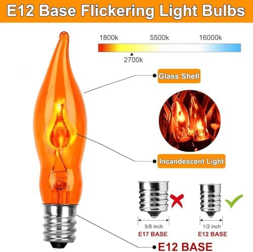 Halloween Lights 27.8 FT Flickering Flame String Lights with 25 Orange C18 Li...