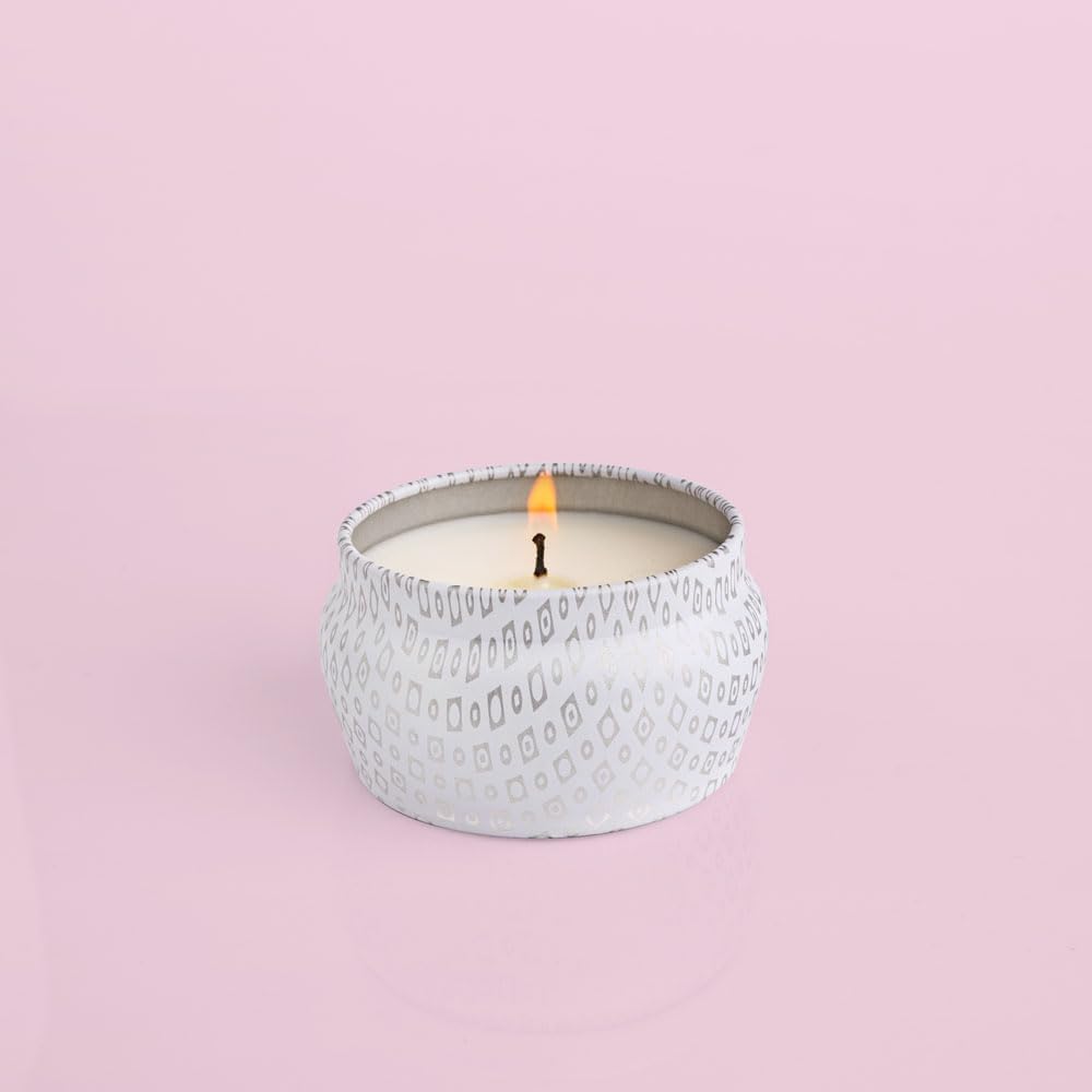 Capri Blue Volcano Scented Mini Tin Jar Candle | White, 3 oz | Printed Mini Tin Candles for Home Scented with Tropical Fruit & Sugared Citrus - Long Lasting Soy Wax Blend