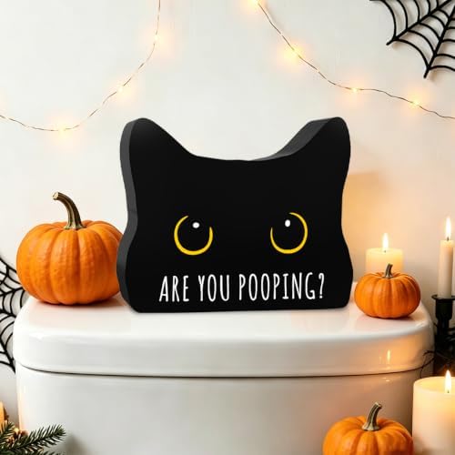 Black Cat Halloween Bathroom Decor Sign, Cute Halloween Black Cat Gifts | Are You Pooping Cat Decor Funny Black Cat Bathroom Decor Halloween Party Decoration Gift for Women Men