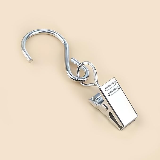 Coideal Gutter Hooks Curtain Clips, 40 Pcs Stainless Steel Patio String Light Hanging Clips Metal S Hooks for Indoor Outdoor (Silver)
