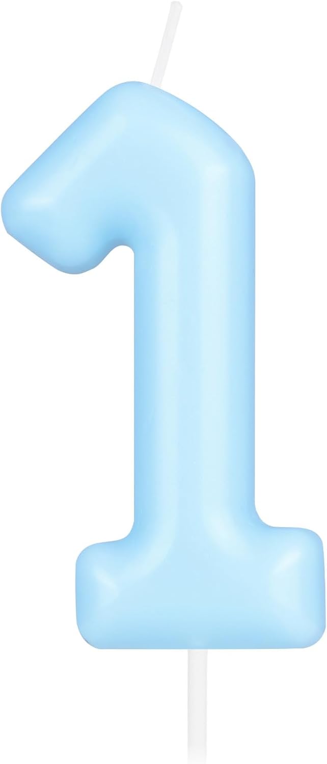 Macaron Blue Number 1 Candle, First Birthday Candle, Macaron Blue Happy Birthday Candles for Cake, Blue Cake Topper Decorations for Girls Boys Pastel Sweet Birthday Party Decorations Supplies