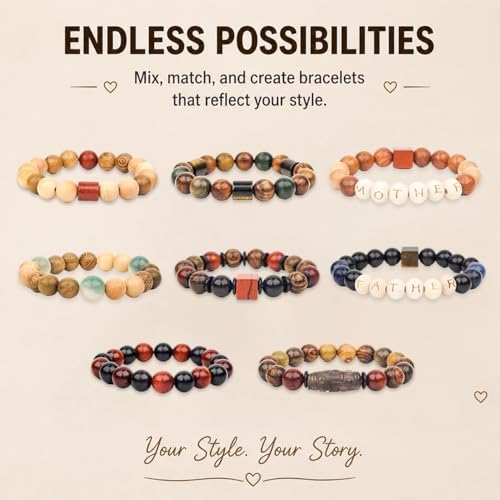 wooden beads bracelet kit, diy wood bead jewelry, side view
