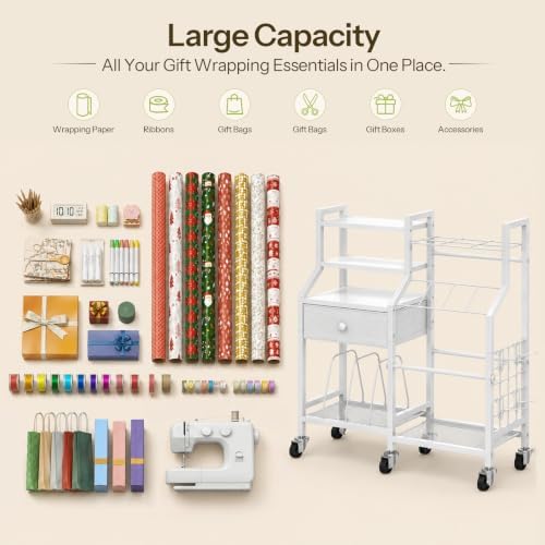 hoobro wrapping paper storage cart, rolling gift wrap showing dimensions