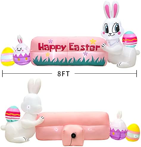 8ft easter inflatables bunny outdoor decoration with happy on a desk or shelf