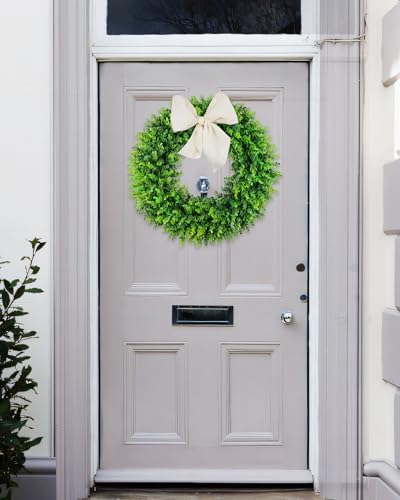 ddhs large boxwood wreath front door 24'' artificial, front angle view