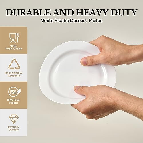 focusline 100 white plastic plates, 7" small disposable, close-up detail