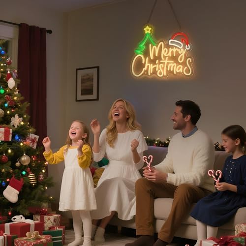 framics merry christmas neon sign-10 adjustable brightness led on a desk or shelf