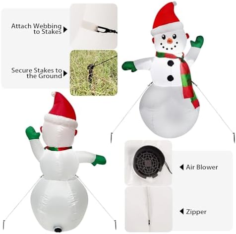 4ft inflatable snowman christmas decoration outdoor with led, side view