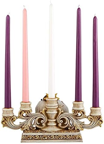 Needzo Advent Candle Holder, Gold Tone Holy Family Nativity Scene Centerpiece, Indoor Christmas Season Decoration, 11 x 6.5 Inches