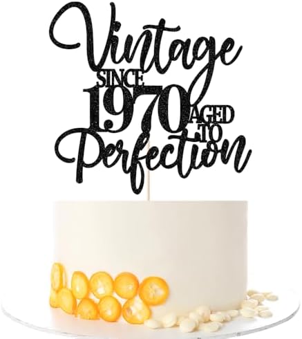 Kaoenla Glitter Vintage Since 1970 Cake Topper, Black Sparkle Aged to Perfection 56th Birthday & Anniversary Party Cake Decoration