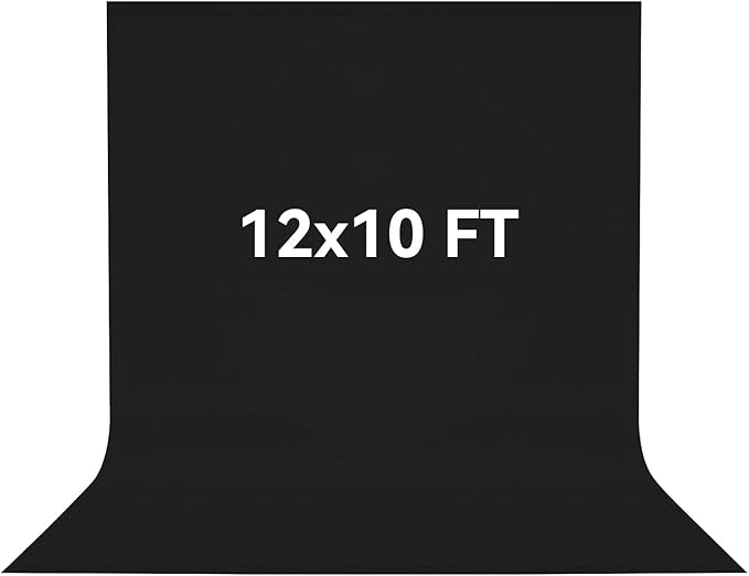 12x10 FT Black Backdrop Background, 100% Polyester Photography Backdrop Screen Foldable Washable Black Screen for Professional Photo Studio Photoshoot Portraits Party