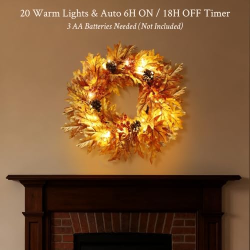 24in pre-lit fall wreaths for front door with, side view