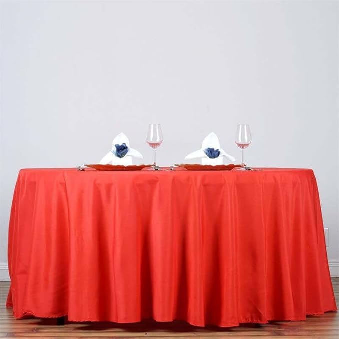 Efavormart Round Tablecloth, 132 Inch Stain & Wrinkle Resistant Washable Table Cloth, Decorative Polyester Fabric Table Cover for Banquet, Wedding, Dining- Red