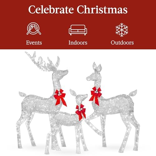 best choice products 3-piece large lighted christmas deer, package contents