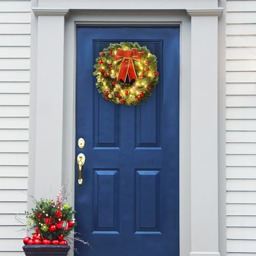 juegoal 16 inch pre-lit christmas wreath with metal showing dimensions