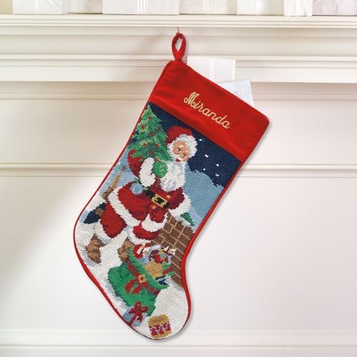 Lillian Vernon Personalized Heirloom Christmas Needlepoint Stocking | Santa, Christmas, Wool with Cotton, 9 1/2" x 17"
