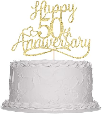 Sleyberoy golden Glitter Happy 50th Anniversary Cake Toppers -Wedding Anniversary Party Decorations, 50th Wedding Anniversary, Company Anniversary Party, Birthday Party Decorations