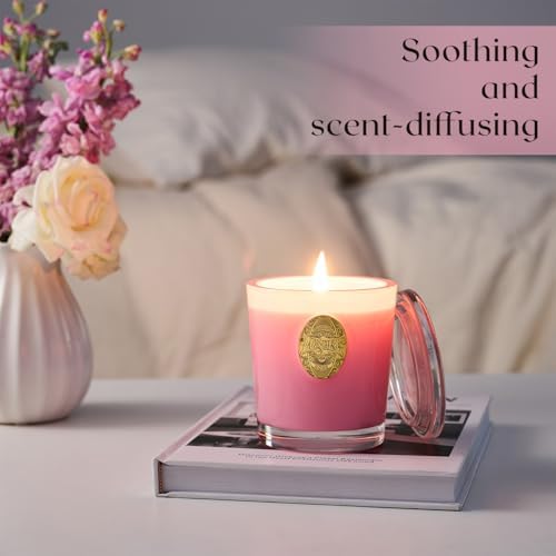 M&SENSE Peony Blush Scented Candle | 9.2 oz Soy Wax Pink Candle, Non-Toxic Aromatherapy Candle for Stress Relief & Home Spa