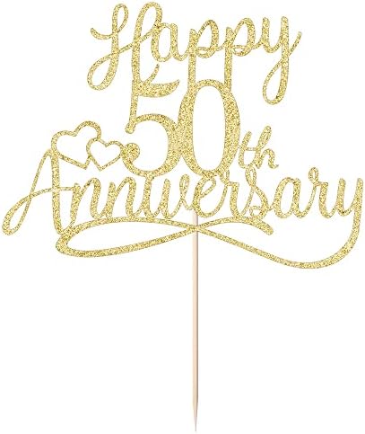 Sleyberoy golden Glitter Happy 50th Anniversary Cake Toppers -Wedding Anniversary Party Decorations, 50th Wedding Anniversary, Company Anniversary Party, Birthday Party Decorations