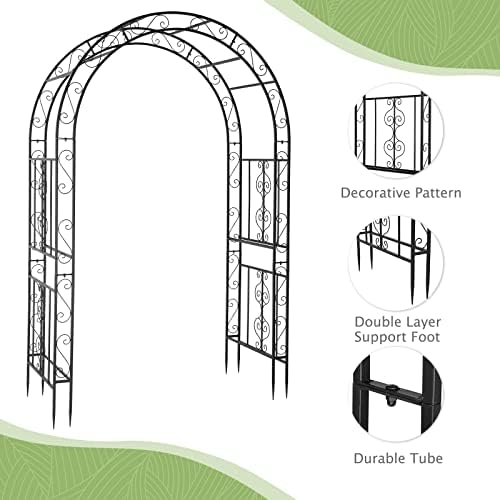 7ft heavy duty steel garden arbor with side showing dimensions
