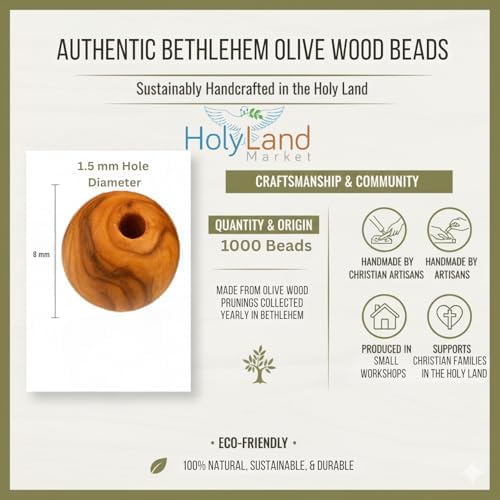 holy land market olive wood beads 8mm 1000 on a desk or shelf