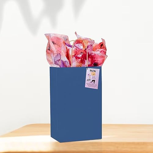 bagmad 100 Pack 5.25x3.25x8 Inch Small Blue Kraft Paper Bags with Handles Bulk, Gift Bags, Craft Grocery Shopping Retail Party Favors Wedding Sacks (Blue, 100pcs)