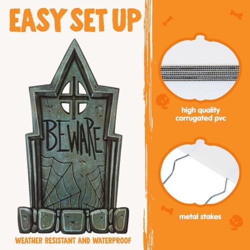 joyin 16" 9 pcs halloween tombstones decorations outdoor, side view
