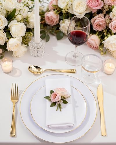 nervure 100pcs white with gold rim plastic plates, side view