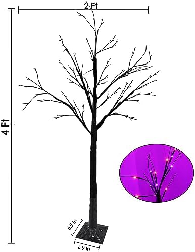 4ft lighted black halloween tree with 96 led on a desk or shelf