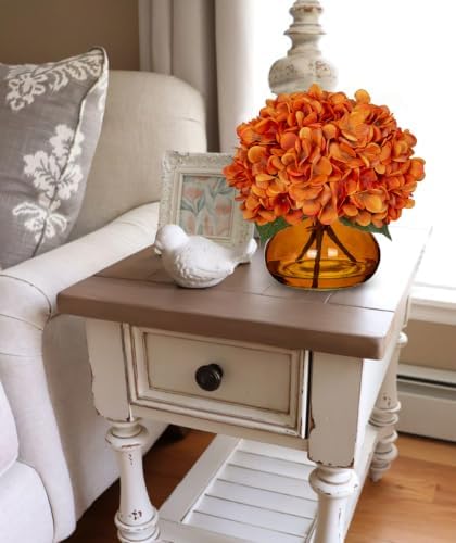 hollyone orange fall hydrangeas with vase indoor faux showing dimensions