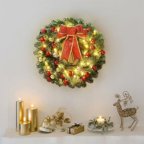 juegoal 16 inch pre-lit christmas wreath with metal shown in use